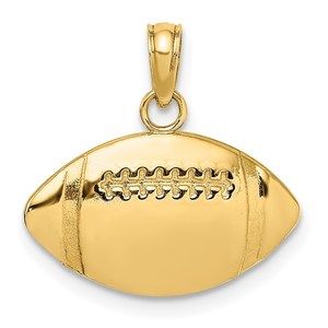 14k Yellow Gold Sports Theme Unisex 2-D Engraveable Football Charm Pendant
